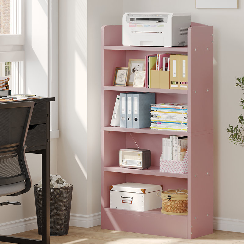 5-Shelf Multi-Functional Modern Wood Bookcase,, Pink