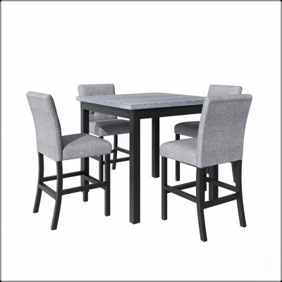 5-Piece Counter Height Dining Set Wood Square Dining Room Table and Chairs Stools