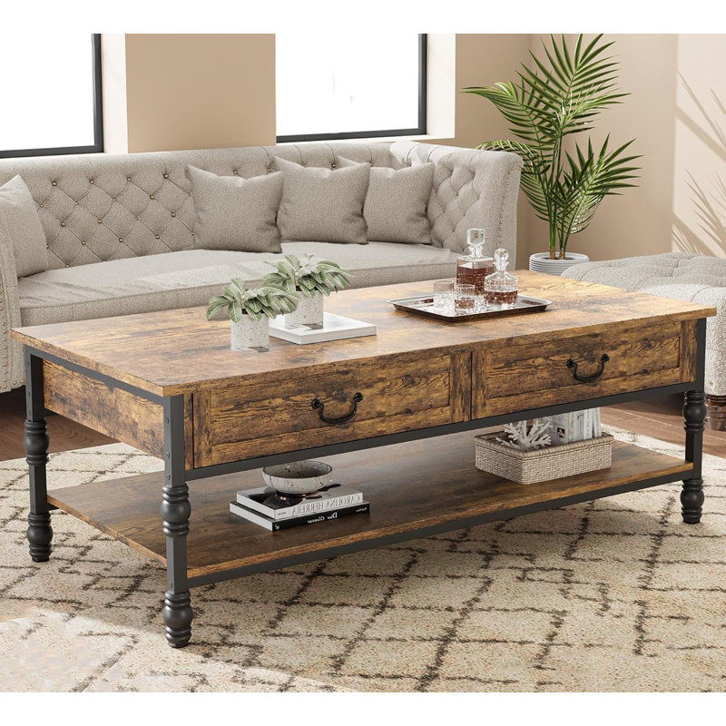 Coffee Table with Storage, Brown, Dark Brown Wood