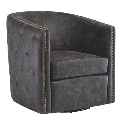 Rossford Faux Leather Swivel Barrel Chair
