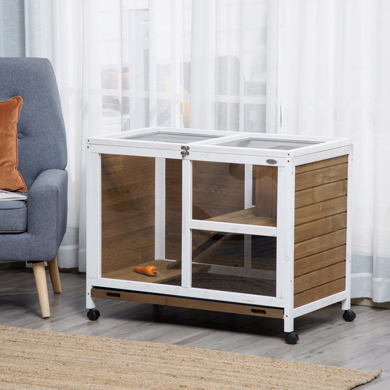 Cage à lapins d'intérieur avec roulettes, bureau et table d'appoint, cage à lapin en bois, cage à lapin imperméable, Brun