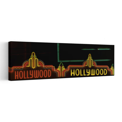 Hollywood Neon Sign Los Angeles CA 1 Piece Wrapped Canvas Panoramic Wall Art