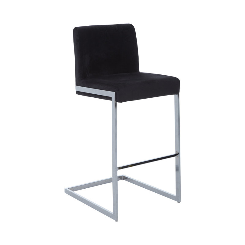 Elsberry Upholstered Counter Stool with Metal Frame, Silver, Black