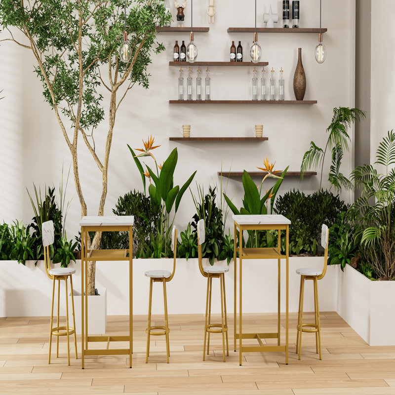 Ensemble de table de bar élégant avec 2 tabourets de dossier et une cloison compacte, parfait pour les cuisines et les appartements modernes.