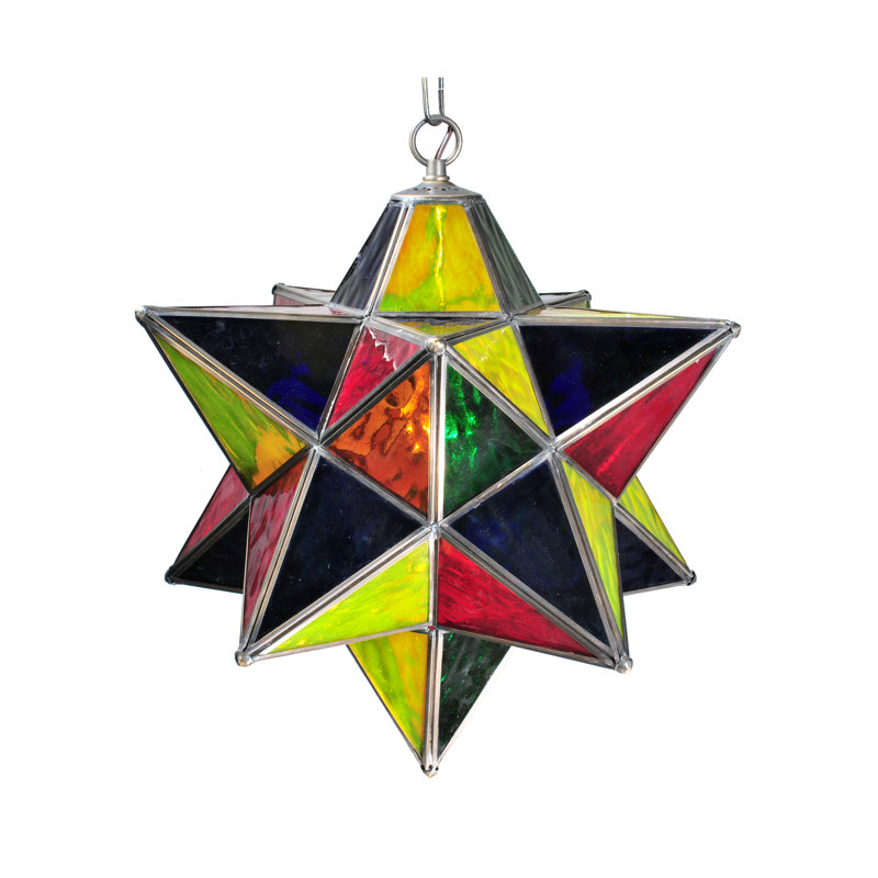 Meyda Tiffany & Stained Glass 1 - Light Pendant, Yellow/Blue/Red, 20" H x 18" W x 18" D