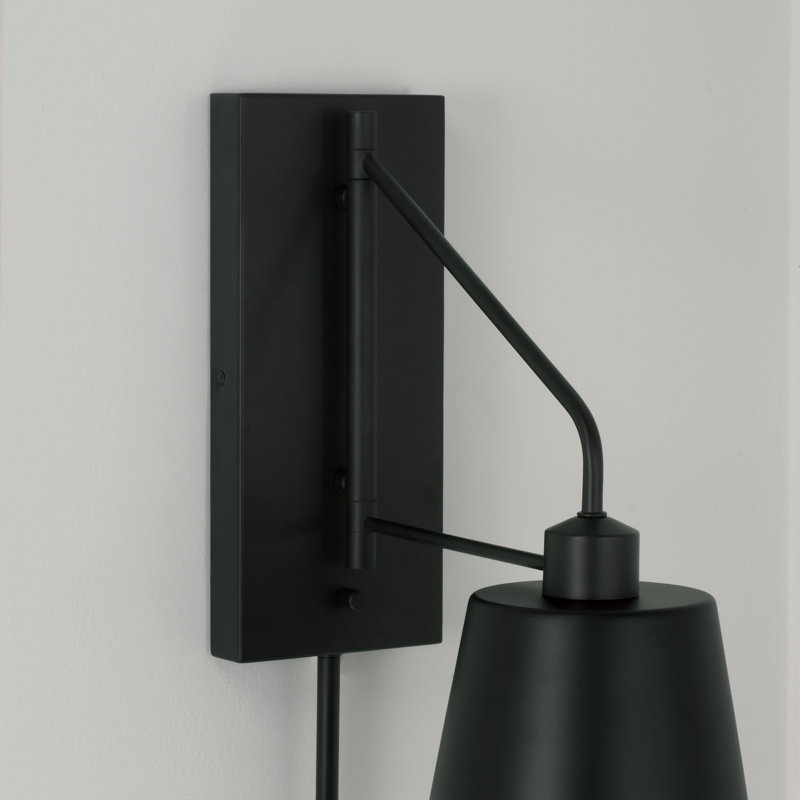 Alden Steel Plug-in Swing Arm Sconce, Matte Black