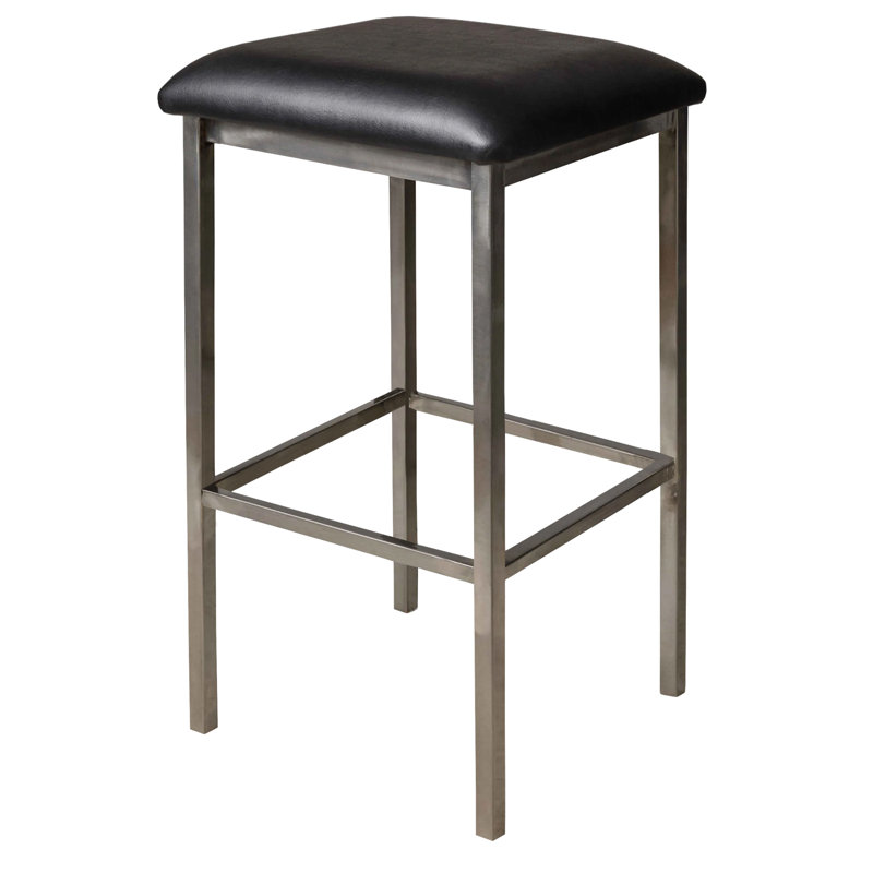 Trent Backless Square Barstool - Quick Ship Black Vinyl Seat - Steel Frame - Clear Coat Finish
