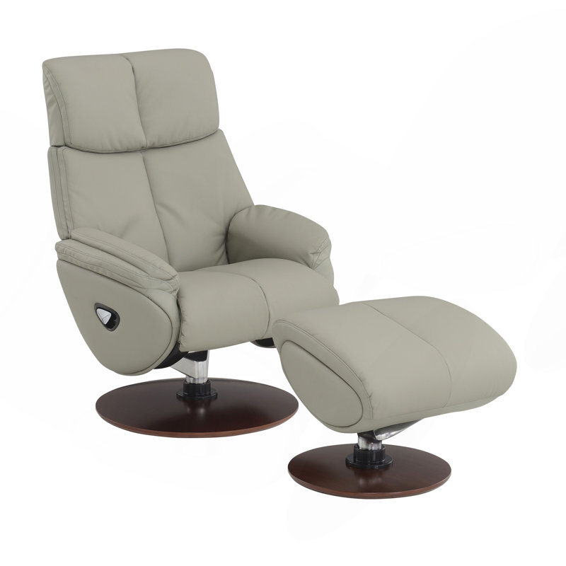 Chaise d'appoint en cuir et grain gris avec pivot et repose-pieds