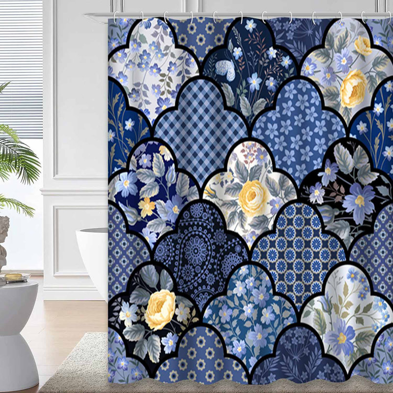 Rideau de douche sans couture à motif floral avec 12 crochets, L 72 po x l 84 po