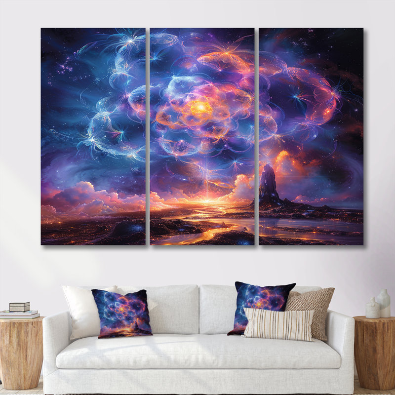 «Celestial Bloom Mystery - Space Paysages», ensemble de décorations murales, Toile tendue, H 32 po x l 48 po x P 1 po