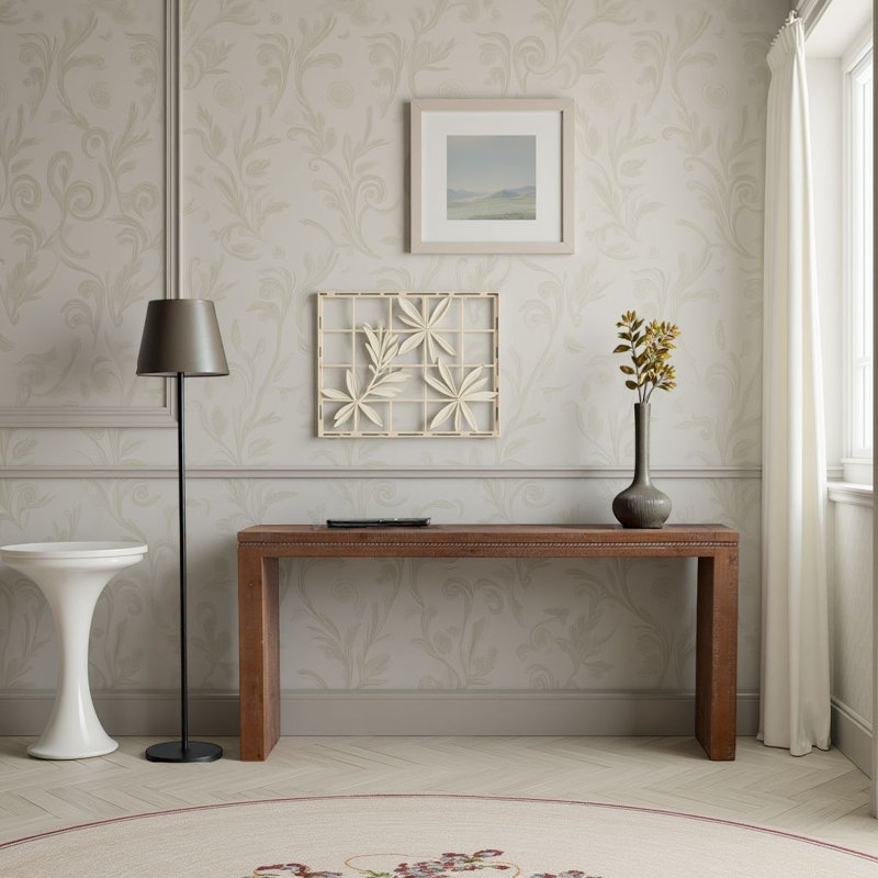 Console rétro en bois massif 64 po - Table de canapé étroite derrière le canapé (table de couloir d'entrée avec dessus imperméable)