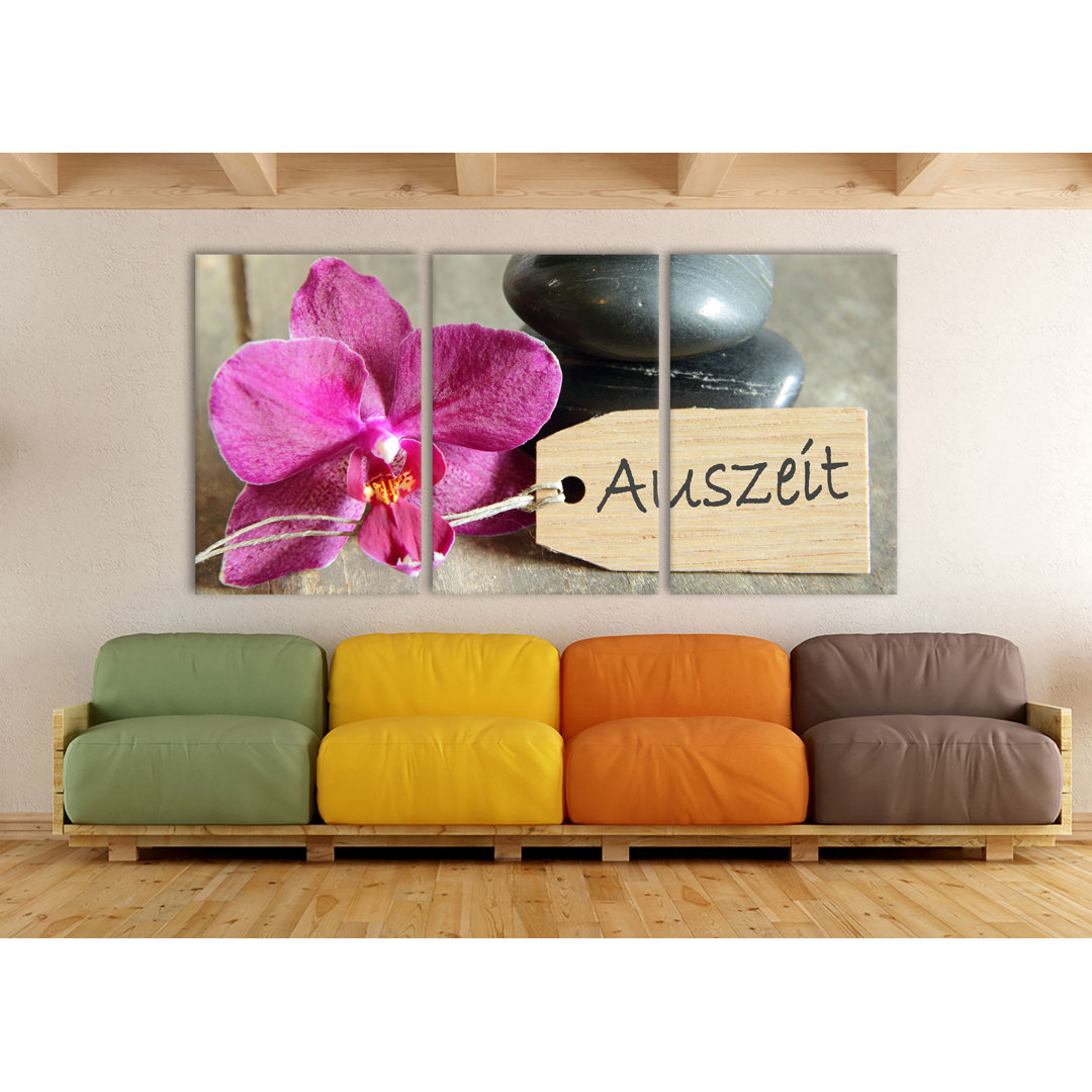 3-tlg. Leinwandbilder-Set Auszeit Orchidee mit Zen Steinen