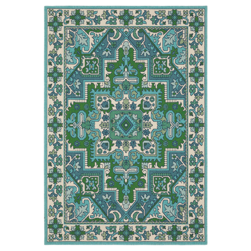 Tapis bleu / vert Aganlane, Rectangle 3 pi 7 po x 5 pi 7 po