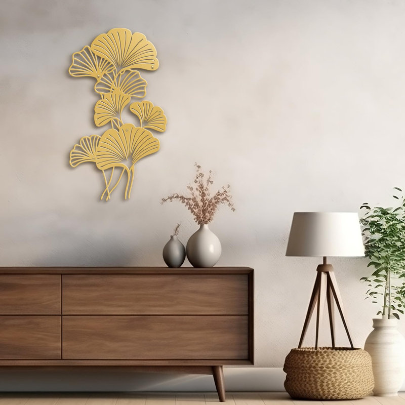 Décoration murale en métal Ginkgo Biloba, H 36 po x l 21,18 po x P 0,05 po, Doré
