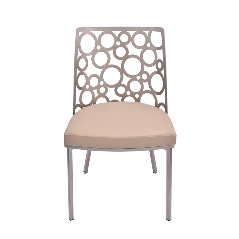 Solomon 18.5'' H Tufted Faux Leather Upholstered Metal Side Chair, Camel