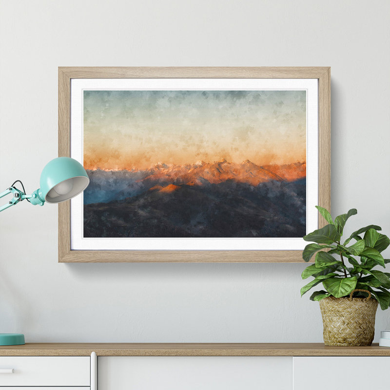 The Zillertal Alps in Italy - Picture Frame Painting Print, 62cm H x 87cm W x 2cm D, Oak Framed