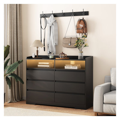 Armoire de rangement moderne à 6 tiroirs avec bande lumineuse DEL - meuble télé
