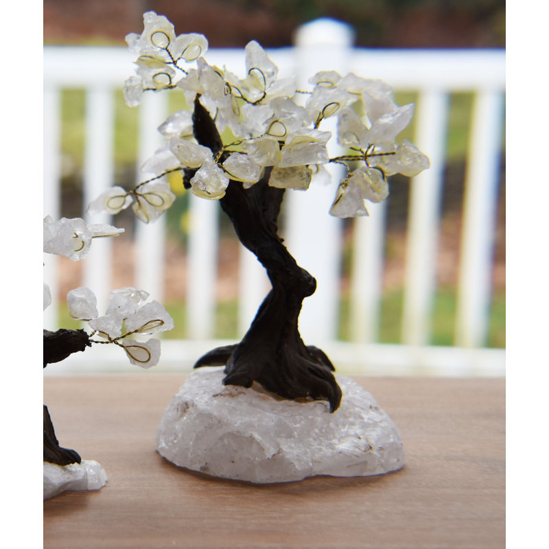 Faux Bonsai Tree in Stone Freestanding, 7" H x 5" W x 5" D, Green Quartz