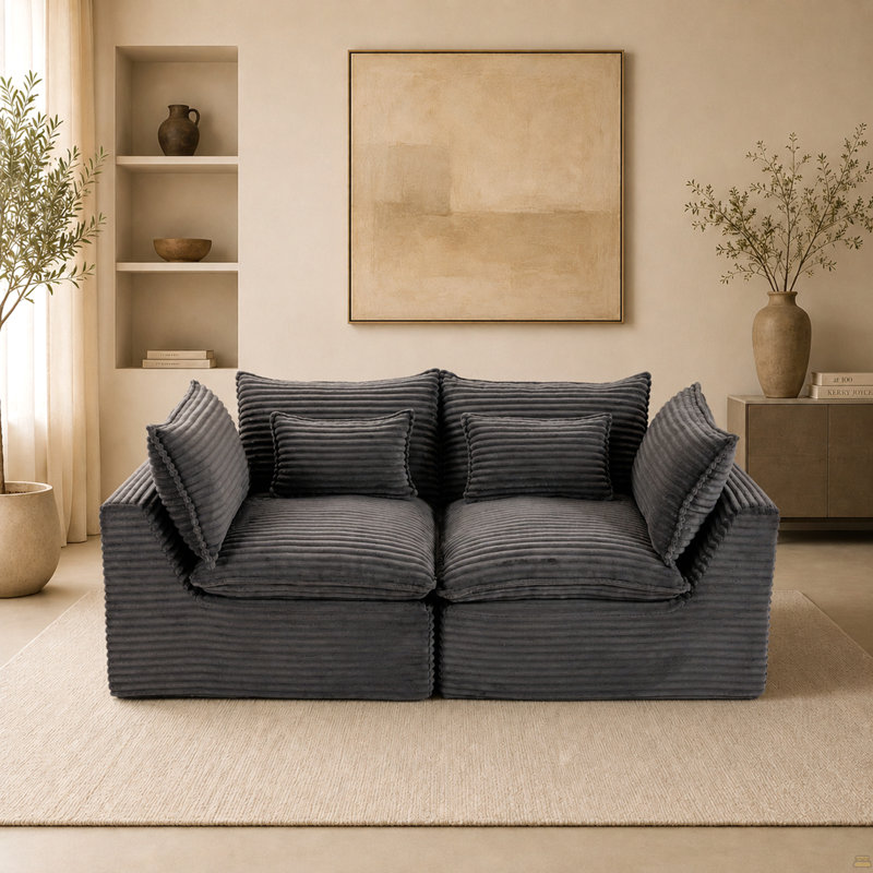 Canapé modulaire surdimensionné de 74,8 po de large avec canapé modulaire True Relax Comfy, Gris, Velours côtelé gris
