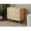 Commode à 3 tiroirs de style Mid-Century avec façades en rotin, commode d'aspect bois au fini chêne naturel pour le rangement de la chambre à coucher ou du salon