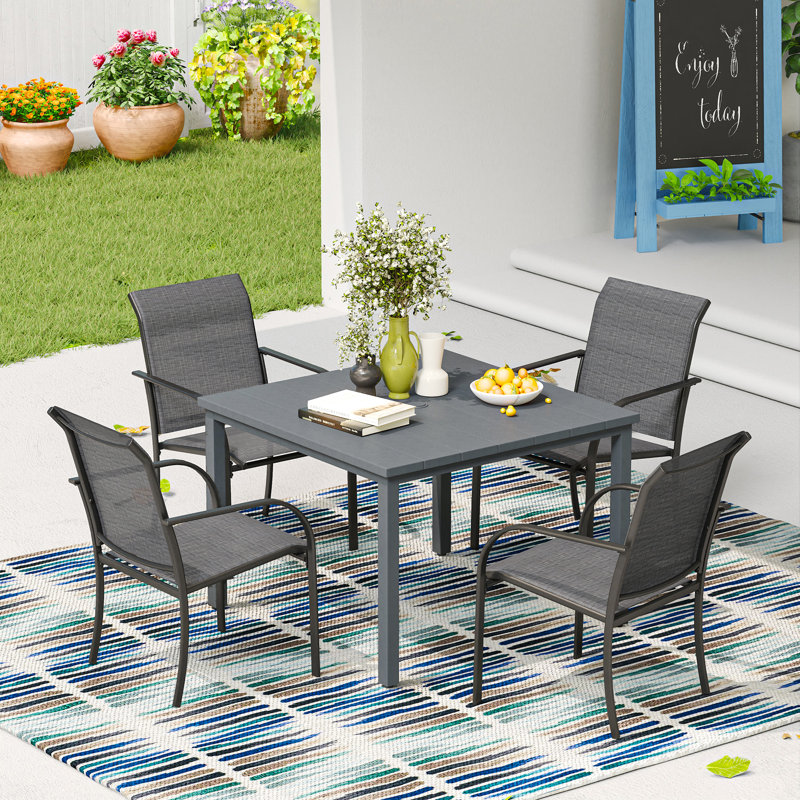 Wasil 4 - Person Patio Dining Set with Square Table, Gray/Gray