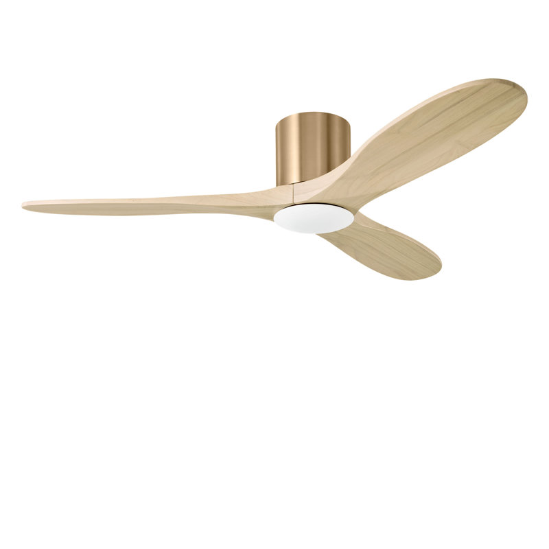 Maverick Smart Hugger LED Ceiling Fan, Washed White Oak, 52" Wide, Burnished Brass