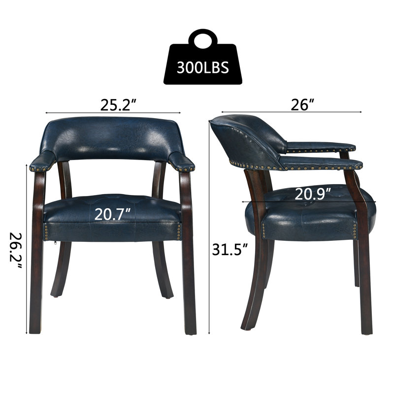 LUMERA Collection Tufted Arm Dining Chair Blue, Walnut, Blue