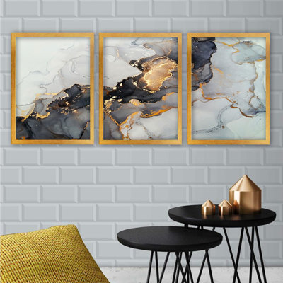 Ensemble de 3 peintures sur bois encadrées