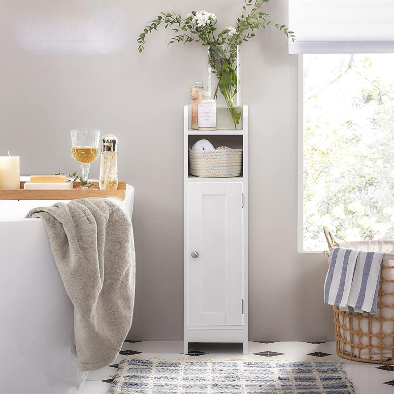Narma Solid Wood Freestanding Linen Cabinet, White