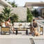 Ensemble de conversation de patio d'extérieur en aluminium 4 pièces avec tables d'appoint pliantes, sièges pour 5 personnes avec canapé 3 places, 2 fauteuils et table basse-1028077123
