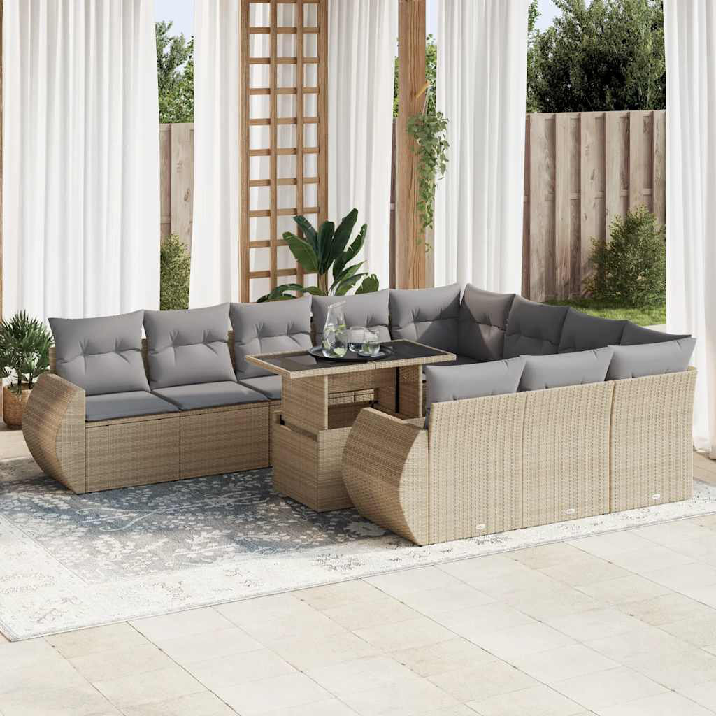 Vidaxl 11-Tlg. Garten-Sofagarnitur Mit Kissen Beige Poly Rattan