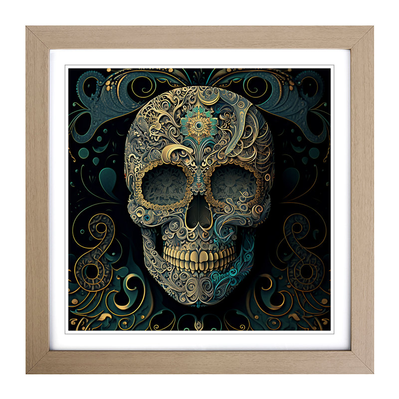 Sugar Skull - Single Picture Frame Print on Wood, Oak