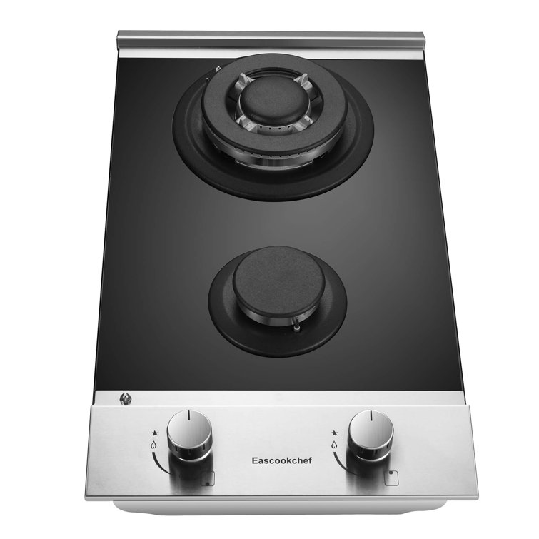 Gas Cooktop 12 inch Eascookchef Bulit-in Gas Stove Top 2 Burners NG/LPG  Convertible Dual Burners