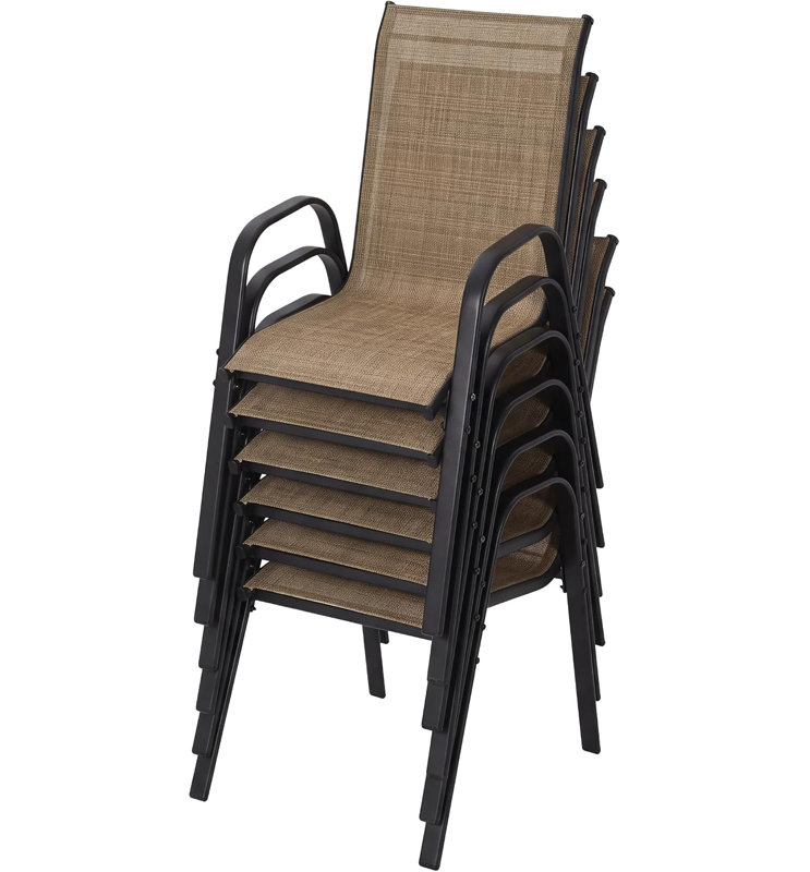 Ensemble de 6 chaises de jardin empilables pour balcon ou véranda (4 pièces), 4, Brun / Noir