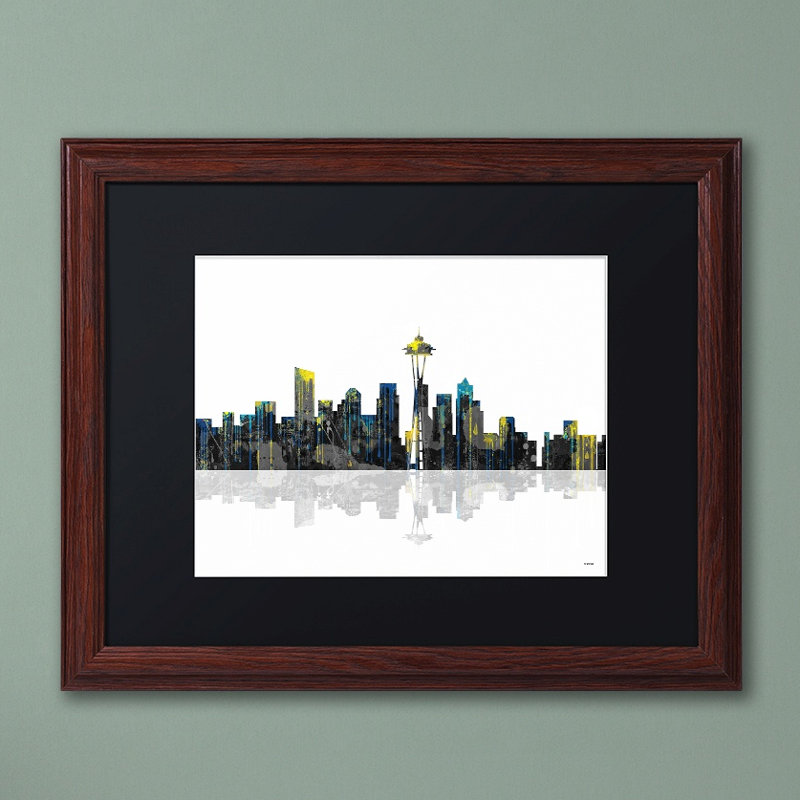 «Seattle Washington Skyline», impression sur toile encadrée, H 16 po x l 20 po x P 0,5 po, Noir, Noir