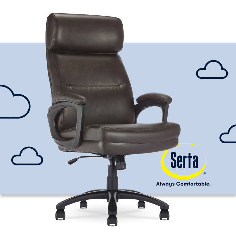 Serta Comfort Executive Big & Tall Office Chair, Ergonomic High-Back, Semi Plush Seat, Padded Arms, Brown