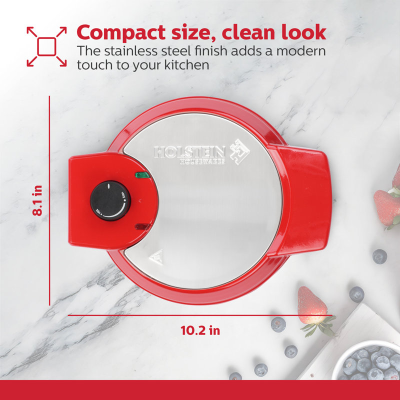 Holstein Housewares 7-Inch Non-Stick Belgian Waffle Maker with Adjustable Temperature, Red & Stainless Steel – Delicious Waffles in Minutes for Everyday Meals