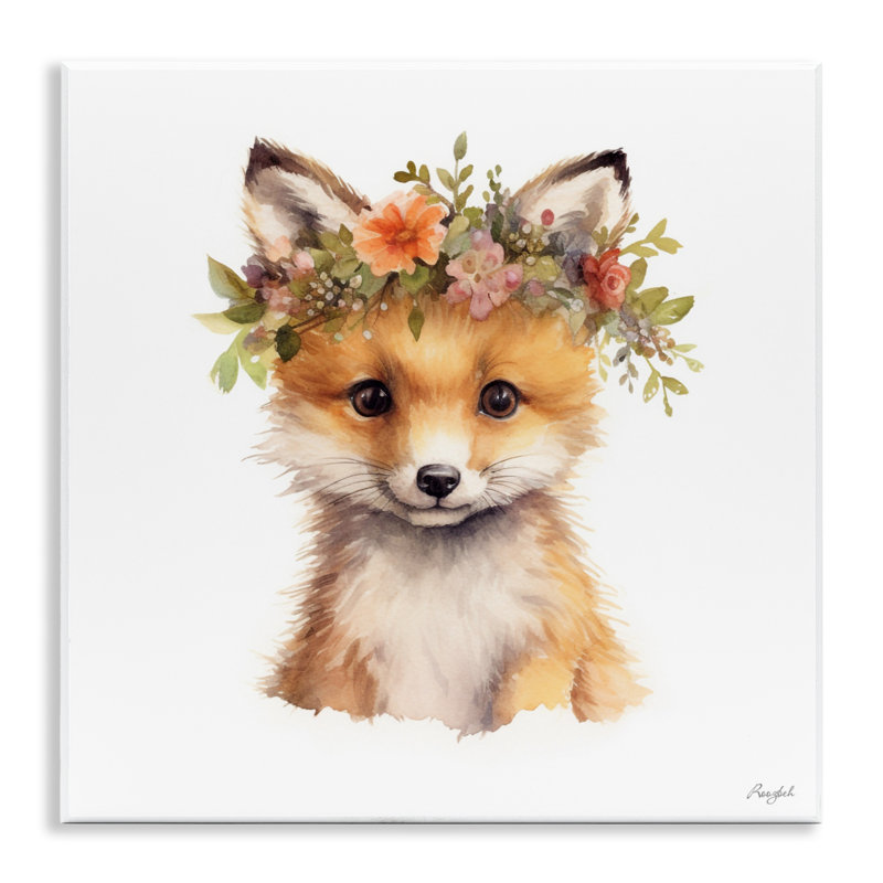 Plaque murale couronne de fleurs Woodland Fox, design par Roozbeh