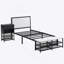 Lit plateforme simple en métal avec tablettes de rangement à deux niveaux, armoire de rangement en bois, noir