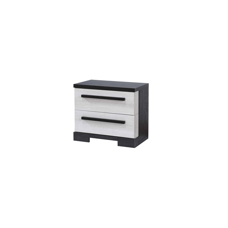 1Pc Contemporary 2-Drawer Storage Nightstand, Black/White