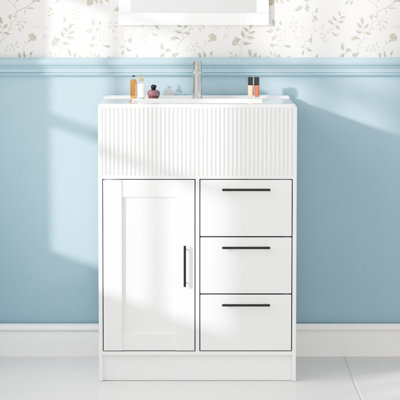 24" Modern Freestanding Single Sink Bathroom Vanity Set with Integrated Sink and Storage