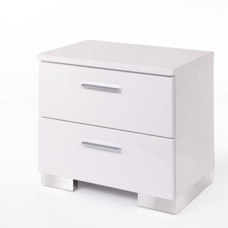 Table de chevet blanche moderne avec pieds - Console de chambre à coucher spacieuse