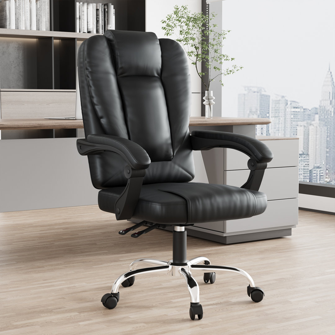 Mid-Back PU Leather Swivel Executive Chair, with Adjustable Lumbar Support, Soft Padded Armrests