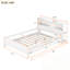 Lit plateforme double en bois avec éclairage à DEL intégré, tête de lit avec rangement et garde-corps-62154954-61637214