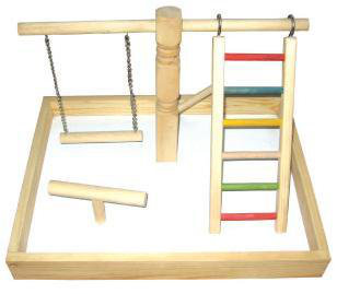 Charonda One-of-a-Kind 14'' Wood Bird Play Gym for Table Top