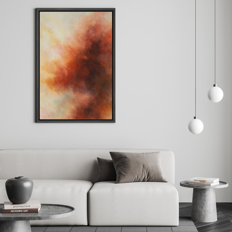 Impression sur toile encadrée rouge orange abstraite pour la décoration du salon, Noir, H 24 po x l 16 po, Cadre flottant