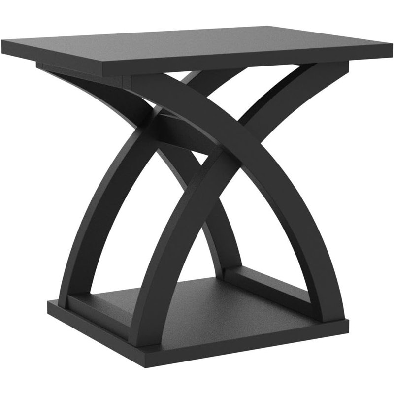 End Side Table Set Of 2, Modern End Table With Storage Shelf, Black