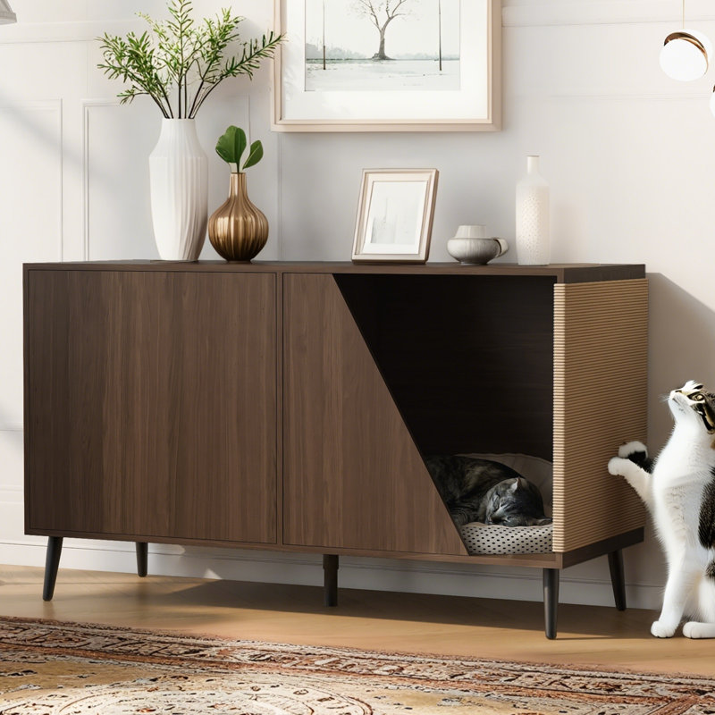 Table d'appoint style Mid-Century en noyer avec rangement à ressort