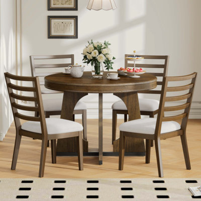 Ensemble de table de salle à manger ronde pour 4 avec chaises, ensemble de table de salle à manger extensible avec rallonge centrale amovible de 16 po, ensemble de table de salle à manger rétro 5 pièces à motif géométrique unique pour la cuisine et la salle à manger