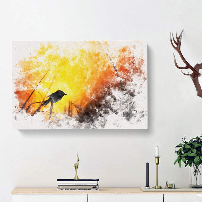 Bird In The Sunset - Wrapped Canvas Painting, 50cm H x 76cm W x 3cm D